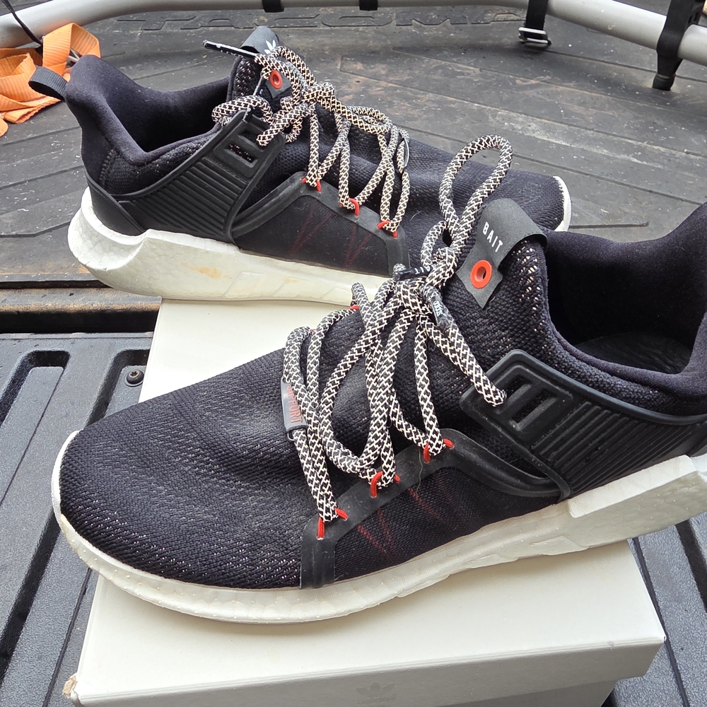 Adidas Black and White Sneakers with Red Accents